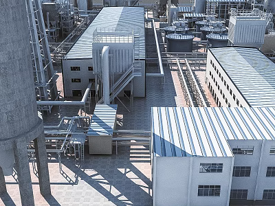 Industrial Manufacturing Plant With Metal Roof Buildings Pipes And Storage Tanks 3d model