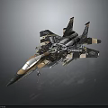 Fighter Jet With Unique Paint Design Black Brown Silver Color Scheme Detailed Wings Mechanical Patterns