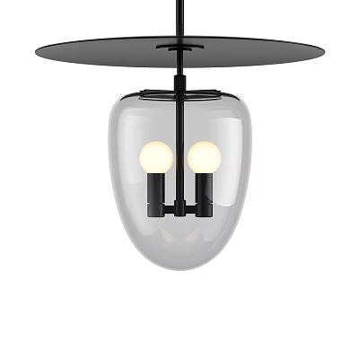 Modern Pendant Light Design With Transparent Glass Shade Two Bulbs And Black Frame 3d model