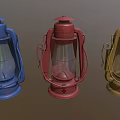 Three Vintage Colored Kerosene Lamps Blue Red Brown Decorative Home Furniture
