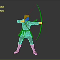 Medieval Archer in Classic Outfit Holding Longbow Preparing to Shoot Arrow Against Gray Background