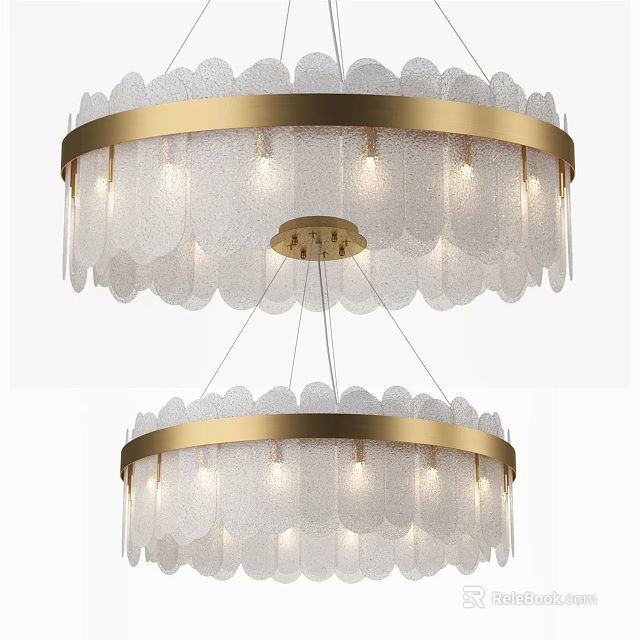 Double Layer Scalloped Glass Chandelier With Gold Frame For Home Interior Lighting 3d model 