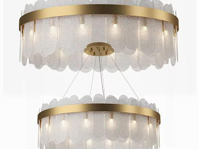 Double Layer Scalloped Glass Chandelier With Gold Frame For Home Interior Lighting 3d model