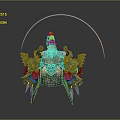 Game Movie Character With Green Ornate Armor Wing Like Structures Skeleton Decorations And Muscular Torso
