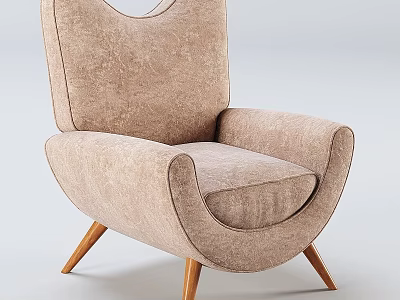 Modern Beige Fabric Single Sofa With Curved Backrest And Wooden Legs Design 3d model