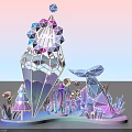Dreamy Geometric Art Installation Photo Check-in Spot With Whale Tail Crystals Flowers And Gradient Colors