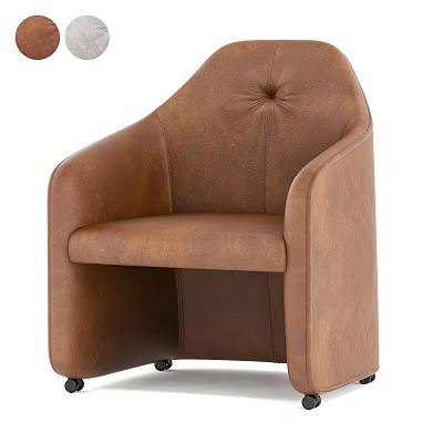 Brown Leather Armchair With Stylish Design Armrests And Rolling Wheels 3d model