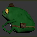 Green Frog Adventurer Plush Toy Character with Brown Hat Yellow Eyes Belt and Backpack