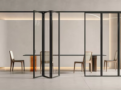 Folding Door in Modern Dining Room with Chairs and Table 3d model