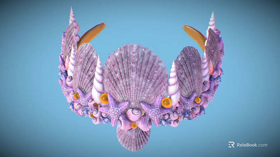 Purple Shell Conch And Starfish Decorative Tiara Natural Ocean Inspired Jewelry 3d model 
