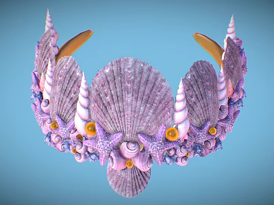Purple Shell Conch And Starfish Decorative Tiara Natural Ocean Inspired Jewelry 3d model