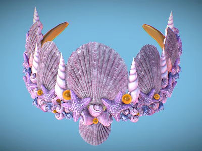 Purple Shell Conch And Starfish Decorative Tiara Natural Ocean Inspired Jewelry 3d model Purple Shell Conch And Starfish Decorative Tiara Natural Ocean Inspired Jewelry 3d model