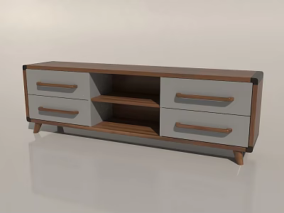 Modern Wooden TV Stand With Four Drawers And Open Storage Shelves 3d model