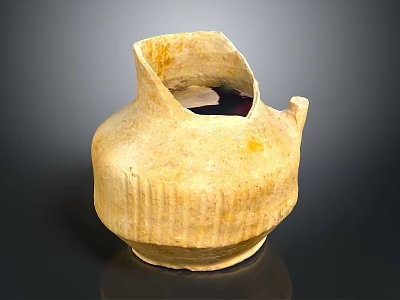Traditional Yellow Clay Pottery Jar With Striped Patterns And Handle Design 3d model
