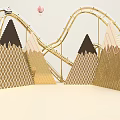 Creative Stage with Golden Roller Coaster Track Mountain Shaped Decor and Colorful Hot Air Balloons