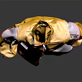 Stylish Yellow Outfit With Black Belt Red White Details And Orange Gray Brown Pants