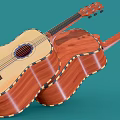 Two Wooden Acoustic Guitars With Natural Wood Grain Finish On Teal Background
