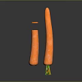 Fresh Whole Carrots With Sliced Piece And Green Tops On Black Surface