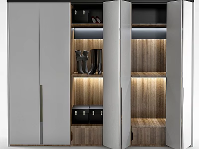 Sleek Modern Wardrobe Design Featuring Open Doors Wooden Interior And LED Lighting 3d model