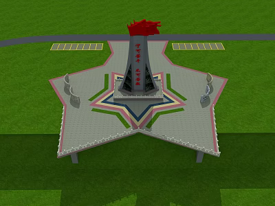 Architectural Monument Structure With Star Shaped Base Red Top And Grass 3d model