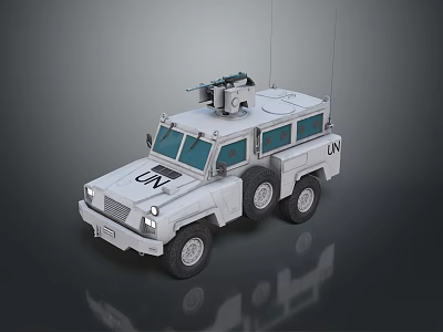 UN White Armored Vehicle With Roof Mounted Equipment And Off Road Features 3d model