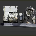 Old Industrial Machinery With Motor Metal Components And Horn Shaped Part On Base
