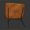 Orange Leather Armchair with Light Pink Cushioned Seat Black Metal Legs and Pleated Back Design