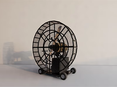 Industrial Ventilation Fan With Circular Metal Mesh Housing And Wheeled Base For Industrial Use 3d model