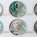 Elegant Circular Wall Decor with Copper Frames Wave Patterns and Various Colors Design 3d model