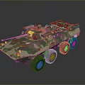 Military Camouflage Wheeled Tank with Top Mounted Weapons and Six Wheels