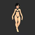 Cartoon Woman With Short Black Hair Wearing Black Bikini On Gray Background