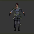 Game Movie Female Character Wearing Tactical Blue Top Green Vest Cargo Pants And Black Gloves