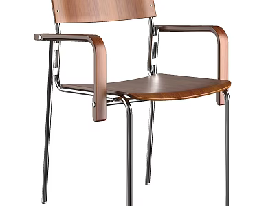 Modern Wooden Armchair With Polished Chrome Metal Legs Perfect For Home Dining And Office Use 3d model