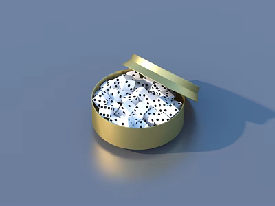 Golden Storage Box With Open Lid Containing White Dice With Black Dots 3d model