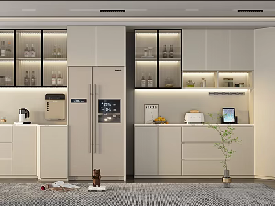 Modern Kitchen Wine Cabinet With Glass Doors LED Lighting And Bottle Storage 3d model
