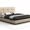 Modern Double Bed with Upholstered Beige Headboard Black Sheets and Pillows 3d model