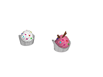 Delicious Cupcakes With White And Pink Frosting Colorful Sprinkles And Chocolate Stick 3d model