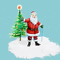 Christmas Decorative Ornament Set with Santa Figure Blue Bead Chain Star Top Decoration Snowy Base