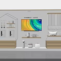 Modern Display Shelves with White and Wooden Design Showcasing Home Electronics TV and Devices