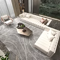 Modern Duplex Living Room With High Ceiling Chandelier And Comfortable Sofa