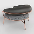 Modern Leisure Chair With Black Leather Armrests And Striped Cushion Copper Frame