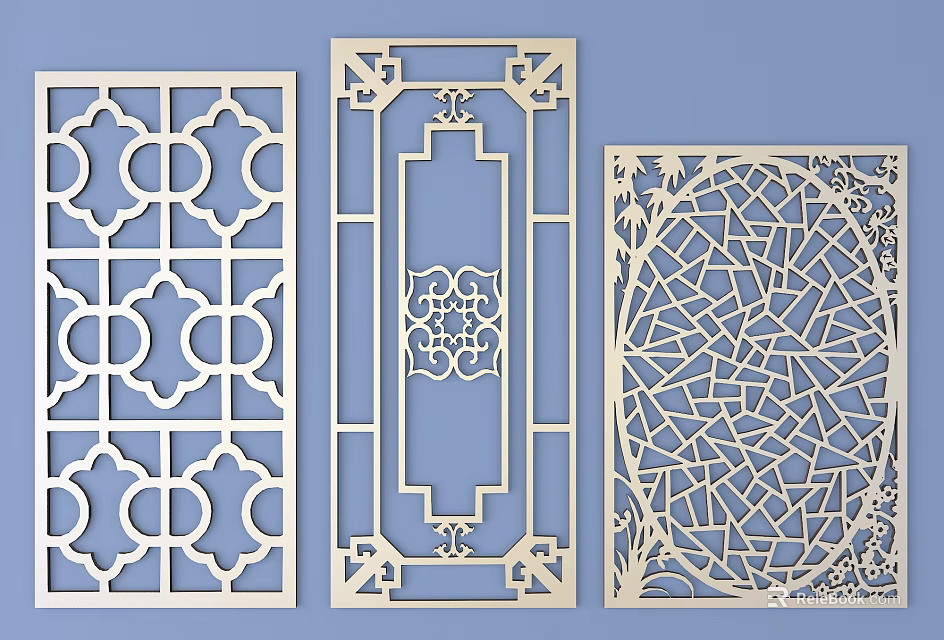 Decorative Wooden Carved Windows with Various Intricate Patterns for Interior Design 3d model 