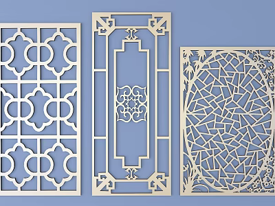 Decorative Wooden Carved Windows with Various Intricate Patterns for Interior Design 3d model