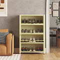 Light Green Multi Tiered Shoe Cabinet With Organized Shoes In Living Room
