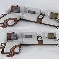 Modern Sectional Sofa With Gray Brown Cushions Side Tables And Throw Blanket 3d model