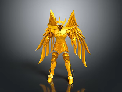 Golden Mythical Armor Costume With Ornate Angel Wings And Crown Design 3d model