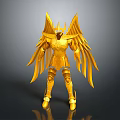 Golden Mythical Armor Costume With Ornate Angel Wings And Crown Design