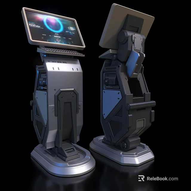 Futuristic Mechanical Console Devices With Screen Keyboard And Metallic Design 3d model 