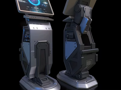 Futuristic Mechanical Console Devices With Screen Keyboard And Metallic Design 3d model