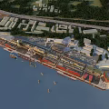 Aerial View Planning of Waterfront Development With Buildings Roads Green Spaces and Water